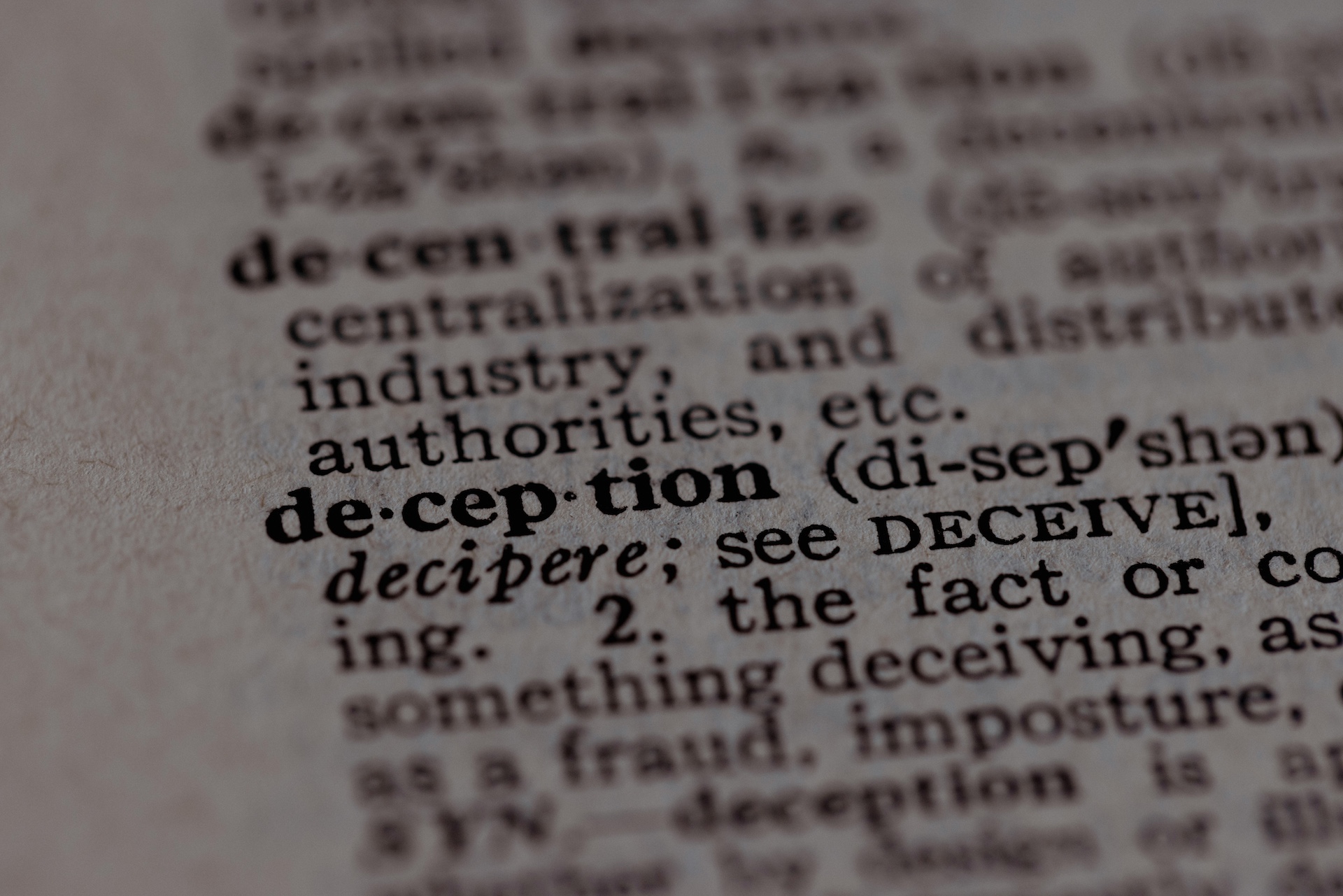 Dictionary page pictures of the word deception